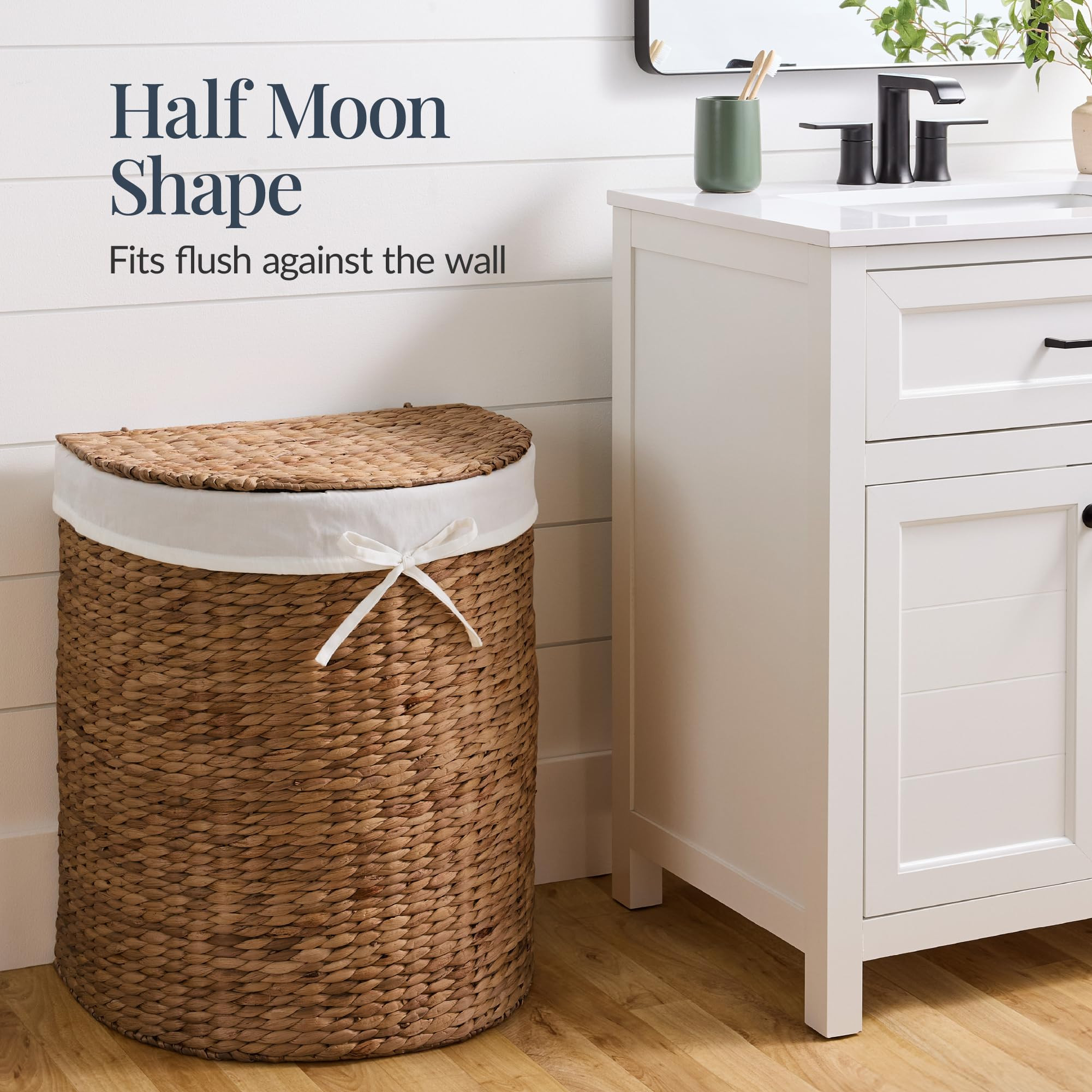 Best Choice Products Half Moon Laundry Hamper w/Lid, Woven Half Round Laundry Basket, w/Removable... | Amazon (US)
