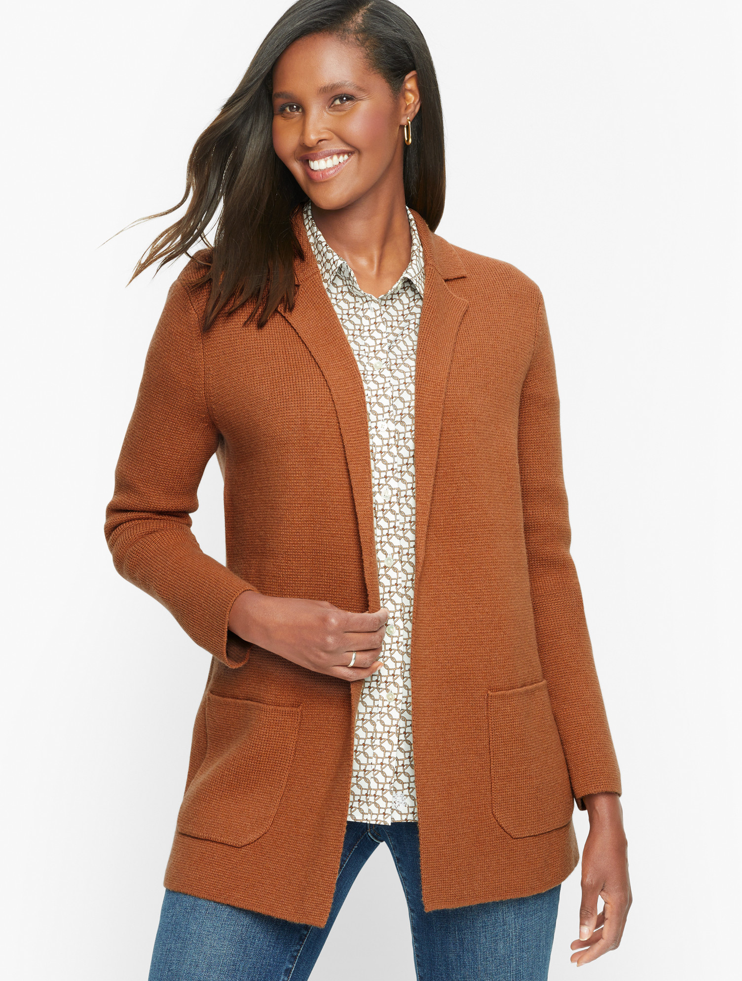 Notch Collar Sweater Blazer - Spice Heather - XL Talbots | Talbots