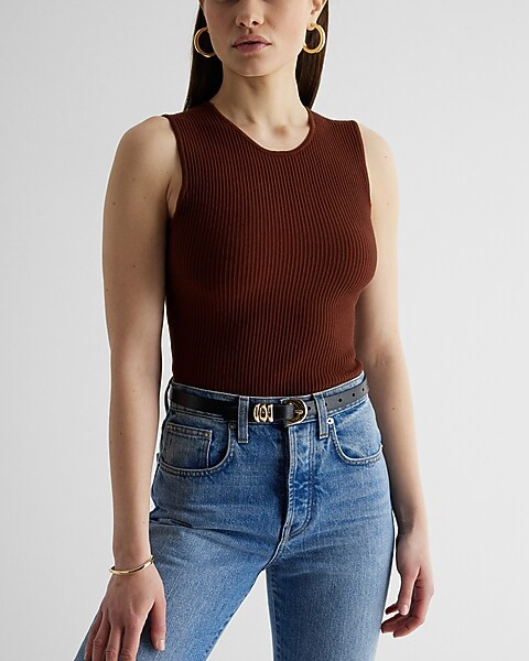 Ribbed Crew Neck Sweater Tank | Express