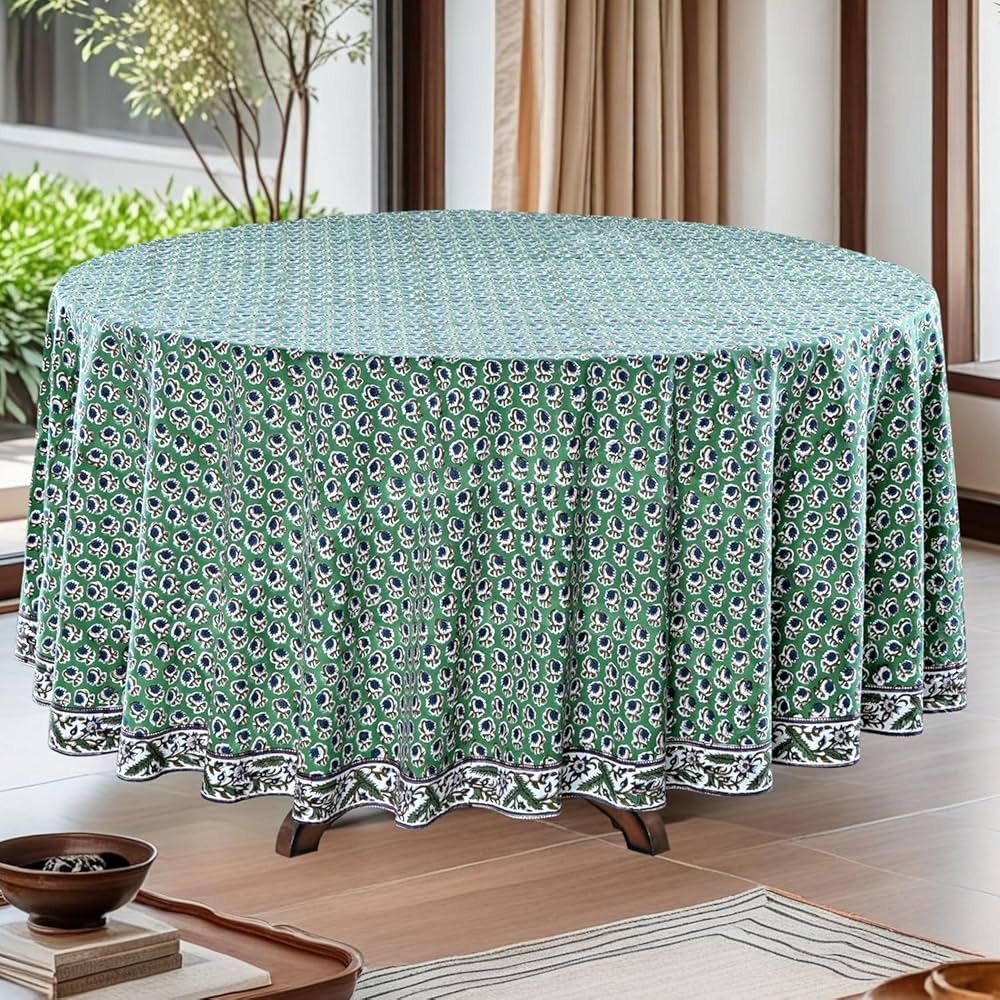 Ridhi Basil Green 100% Cotton Round 60 Tablecloth Hand Block Print Washable Reusable Table Cover ... | Amazon (US)