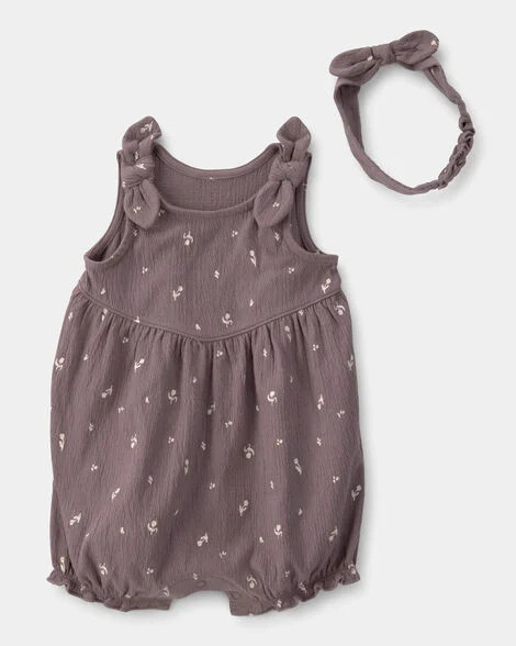 Baby Girl 2-Piece Floral Sleeveless Romper Set - Brown | Carter's | Carter's Inc