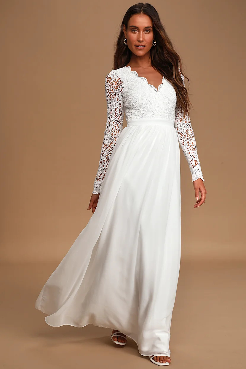 Awaken My Love White Long Sleeve Lace Maxi Dress | Lulus (US)