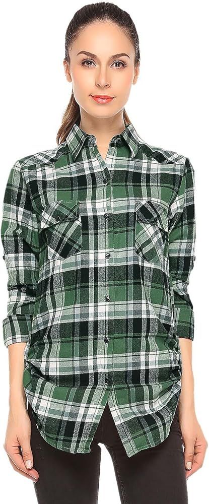 Women's Long Sleeve Flannel Plaid Shirt | Amazon (US)