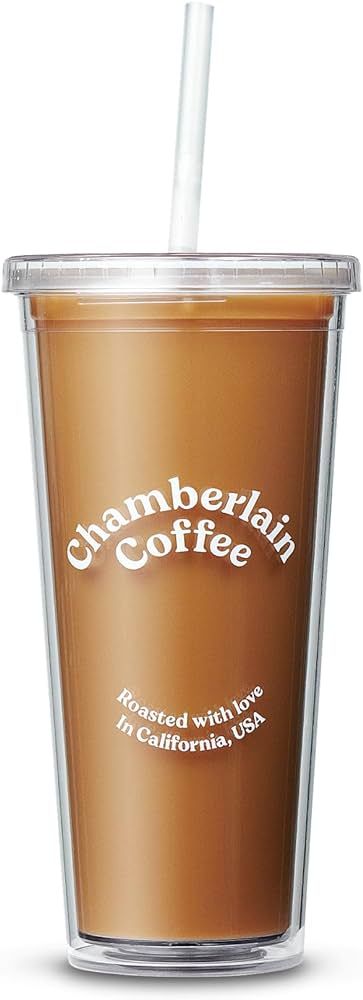 Chamberlain Coffee Tumbler - Clear Tumbler with Lid and Straw - 24 Oz Insulated Iced Coffee Cup -... | Amazon (US)