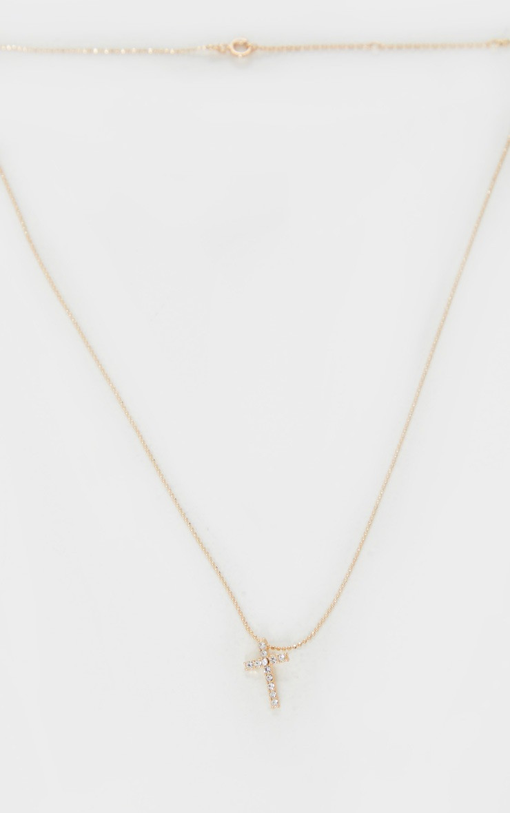 Gold Simple Dainty Diamante Cross Necklace | Pretty Little Thing (Australia & New Zealand)