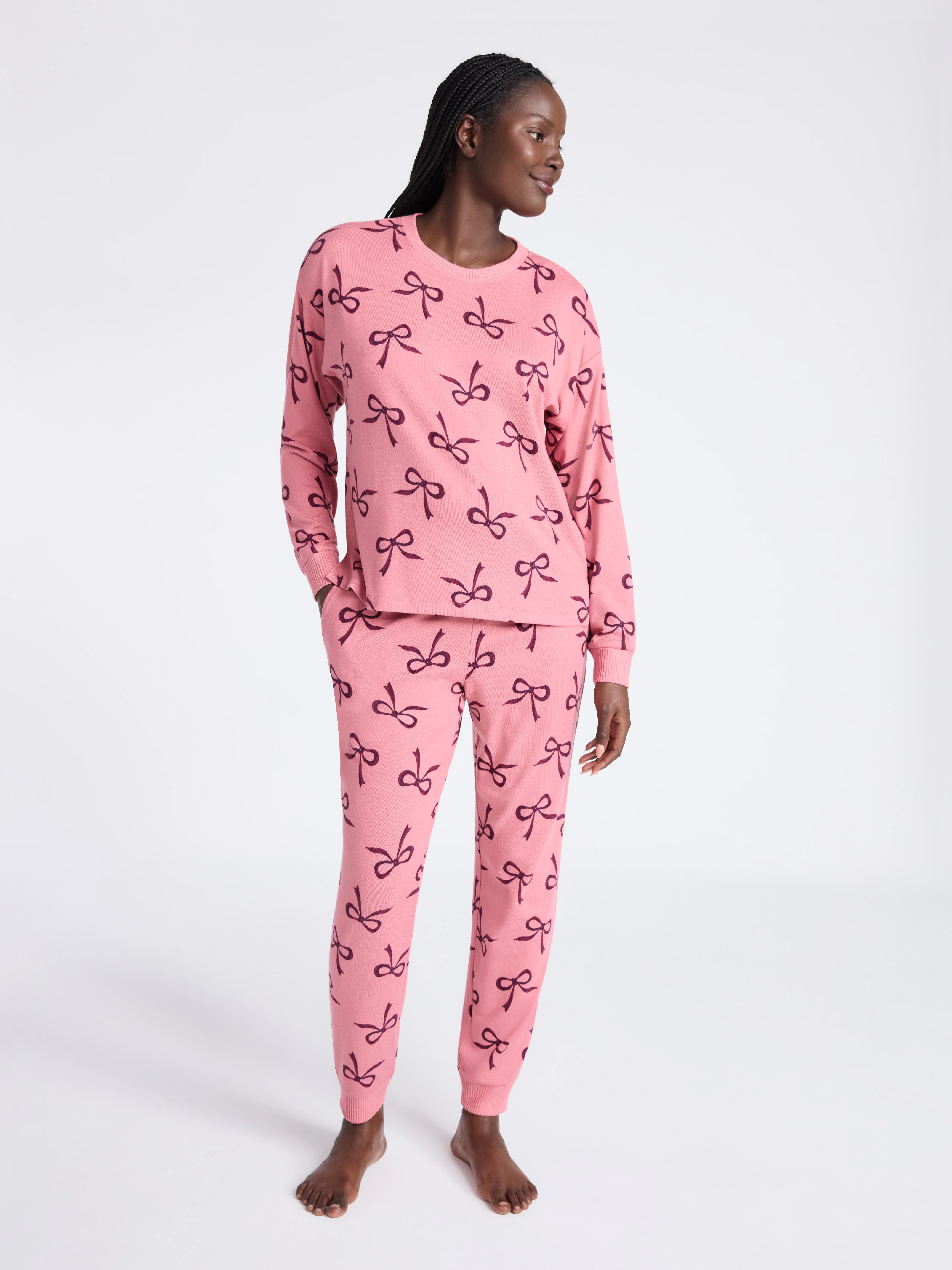 Joyspun Women's Cozy Lounge Collection Hacci Knit Long Sleeve Top and Joggers Pajama Set, Sizes X... | Walmart (US)