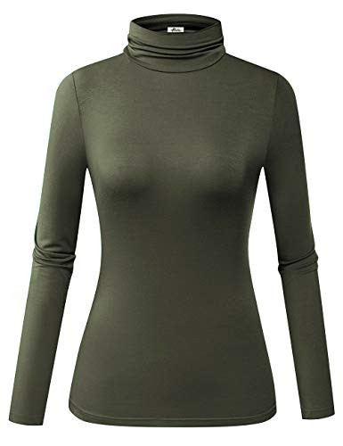 Herou Turtle Neck Long Sleeve Top Stretch Pullover for Women Army Green X-Large | Amazon (US)