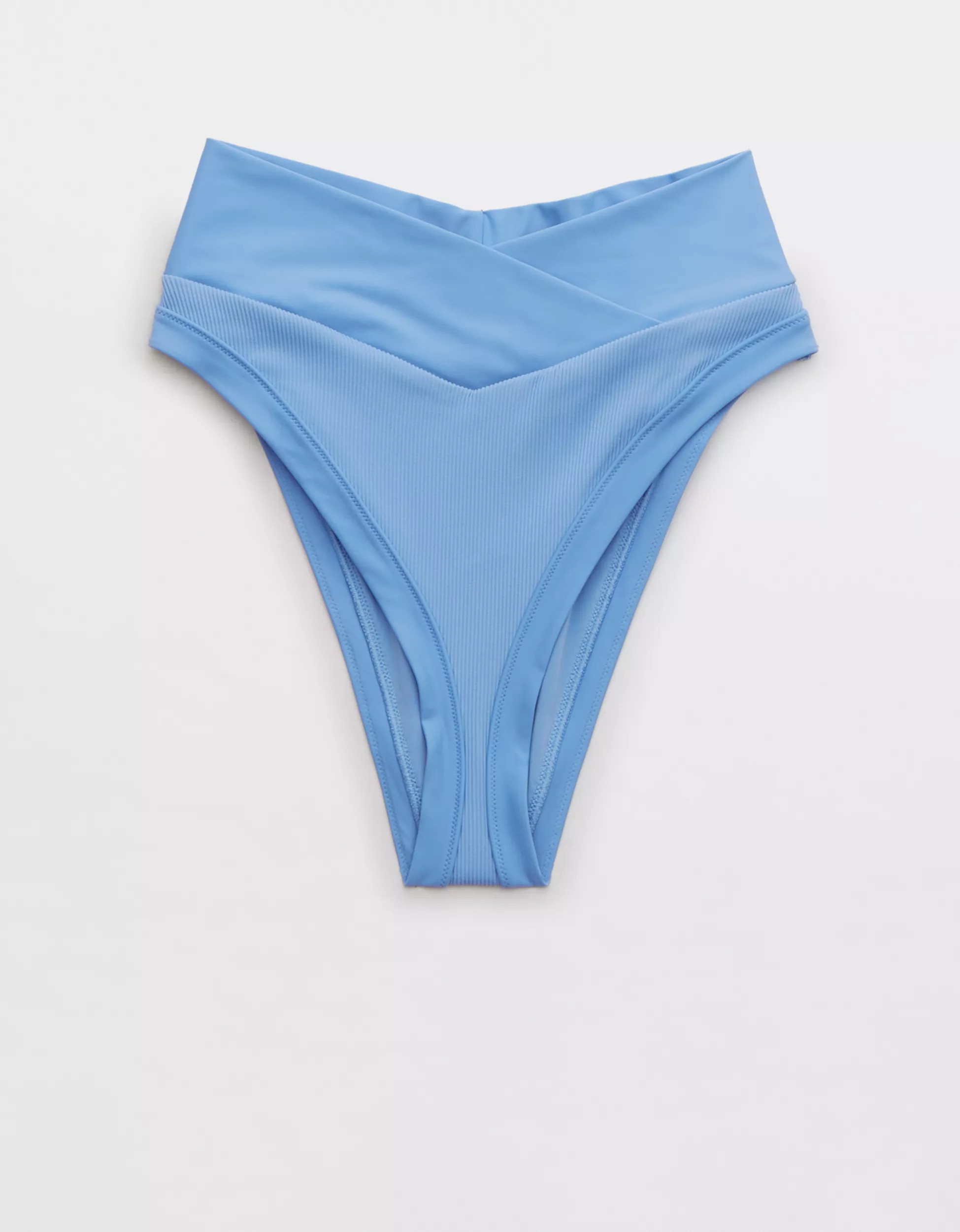 Aerie Ribbed Mix Crossover High Cut Cheeky Bikini Bottom | Aerie
