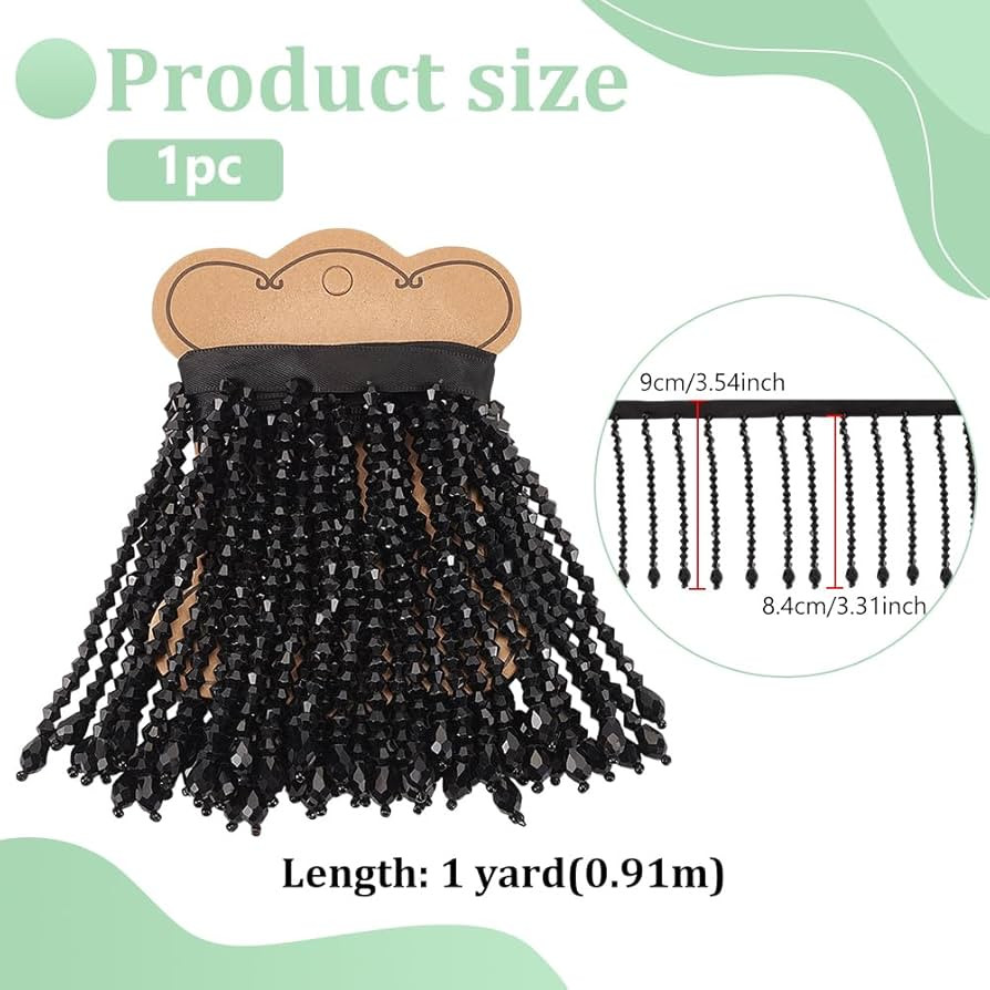 BENECREAT 1 Yard Crystal Beaded Fringe Trim, Black Glass Beaded Tassel Ribbon, 3.5inch Wide Sewin... | Amazon (US)