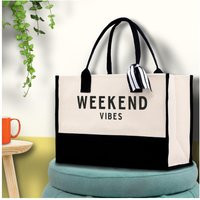 Weekend Vibes Beach Tote Bag - Large Cotton Canvas Weekender | Etsy (US)