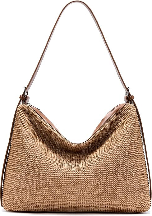 KALIDI Straw Hobo Bag, Crochet Shoulder Tote Women Summer Travel | Casual Woven PU Leather Adjust... | Amazon (US)