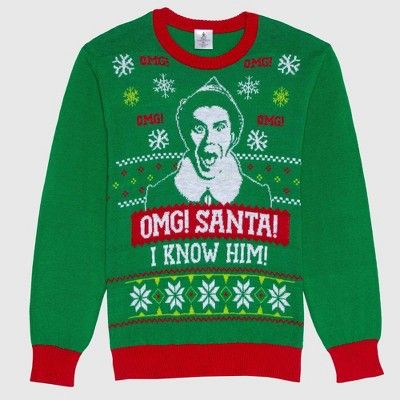 Men's Warner Bros. Elf Santa Ugly Holiday Sweater - Green | Target