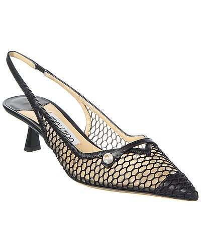 Amita 45 Fishnet Mesh & Leather Slingback Pump | Gilt & Gilt City