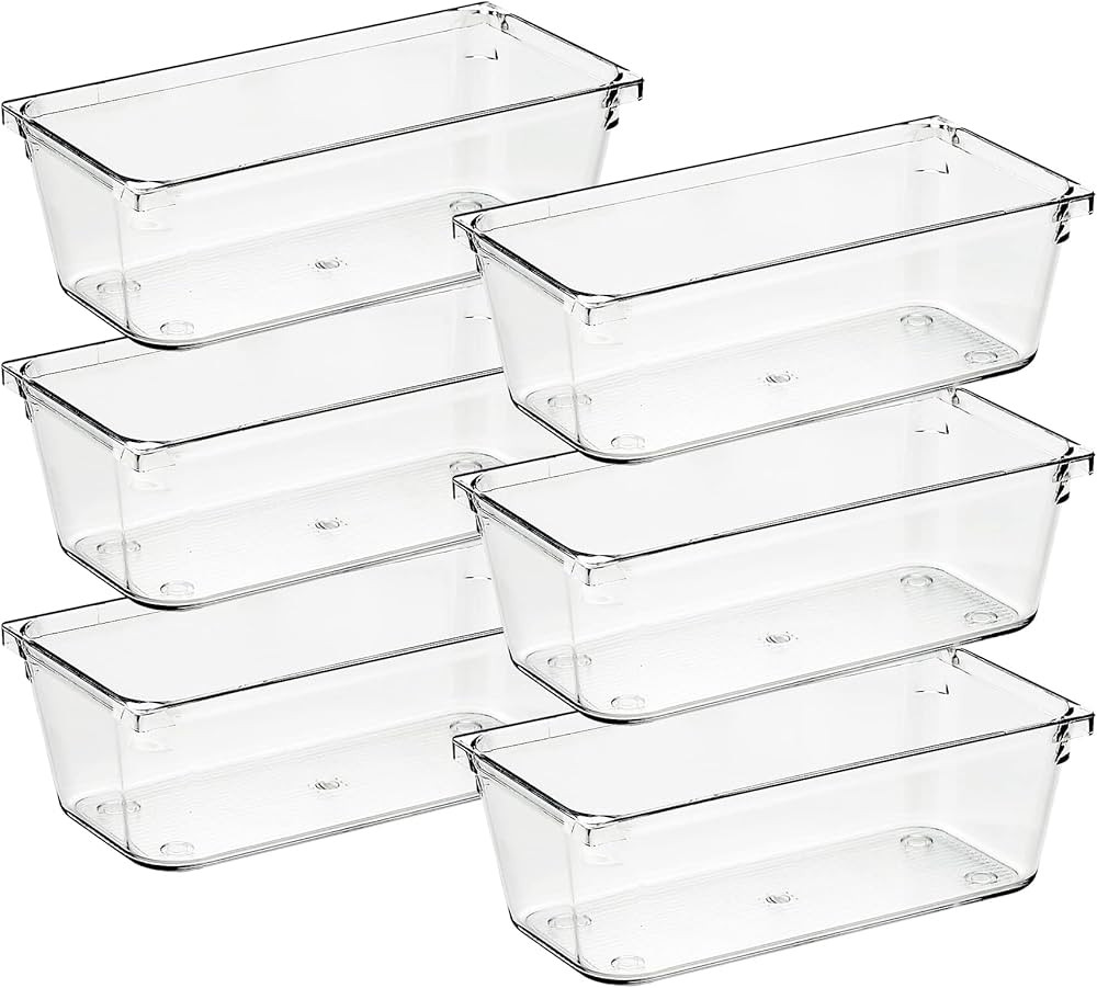 Ravinte 6 Pack Drawer Organizer - 3" X 6" Plastic Storage Bins, Acrylic Organizers with Non-Slip ... | Amazon (US)