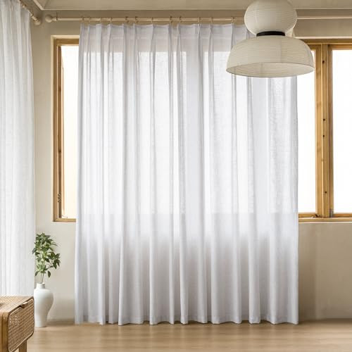 MAIHER Linen Textured Pinch Pleat Semi Sheer Curtains 80 Inches Long, Light Filtering Beige White Pleated Drapes with Hooks for Living Room, 54" W x 80" L, 1 Panel | Amazon (US)