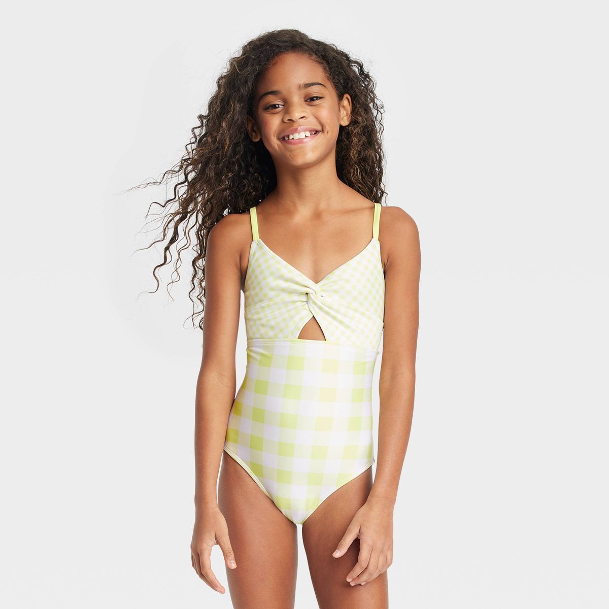 Girls' Gingham Check One Piece Swimsuit - Cat & Jack™ Green | Target
