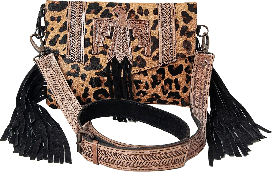 Hand Tooled Fashion Hippie Suede Fringe Tassel Messenger Bag for Women Hobo Vintage Shoulder Bags... | Amazon (US)