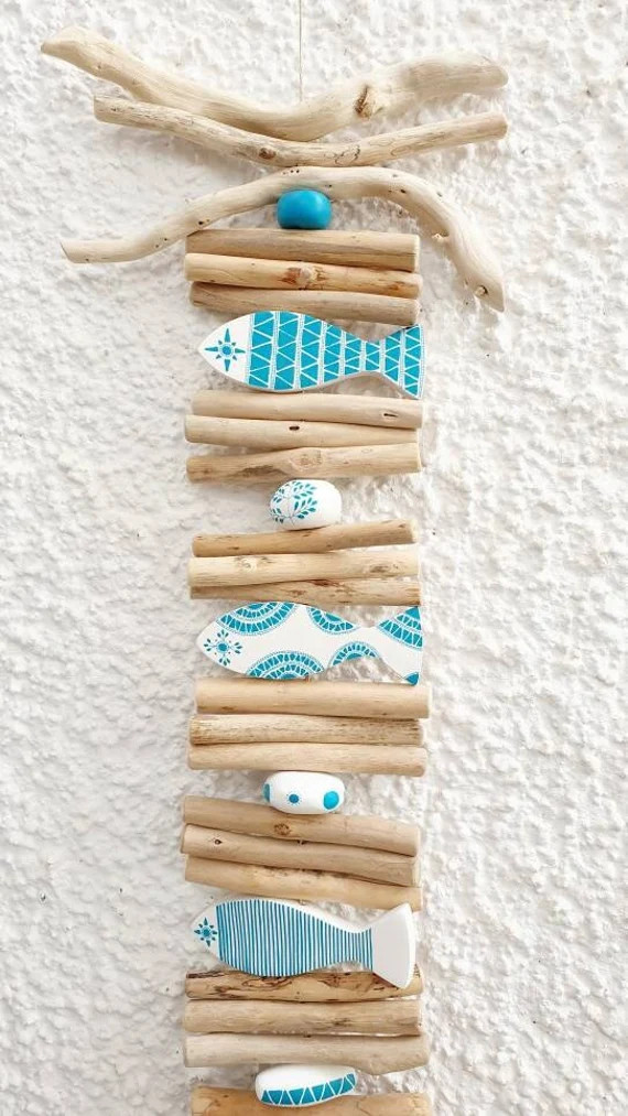 Beach Drift Wood Wind Chimes With Clay Fish Driftwood Beach | Etsy | Etsy (US)