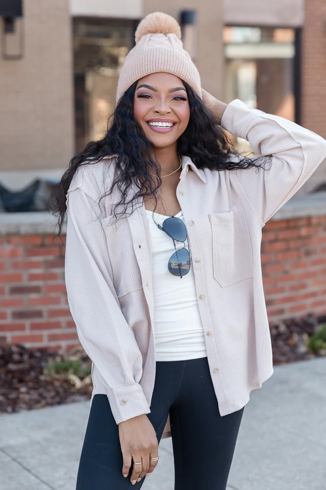 Confess To You Oatmeal Ribbed Knit Shacket | Pink Lily