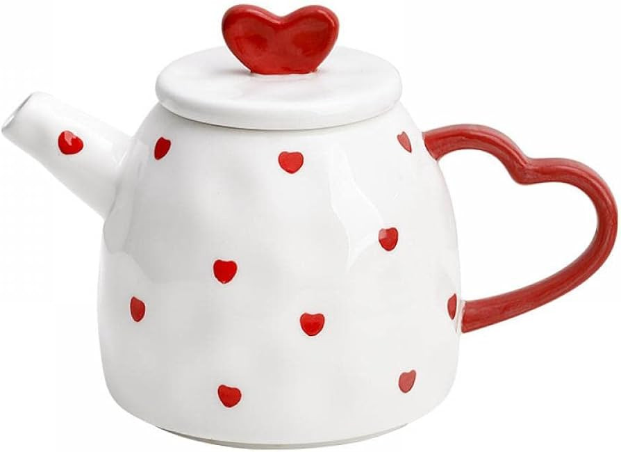 Red Heart Ceramic Teapot, 21 Oz Watter Pot, Flower Teapot | Amazon (US)