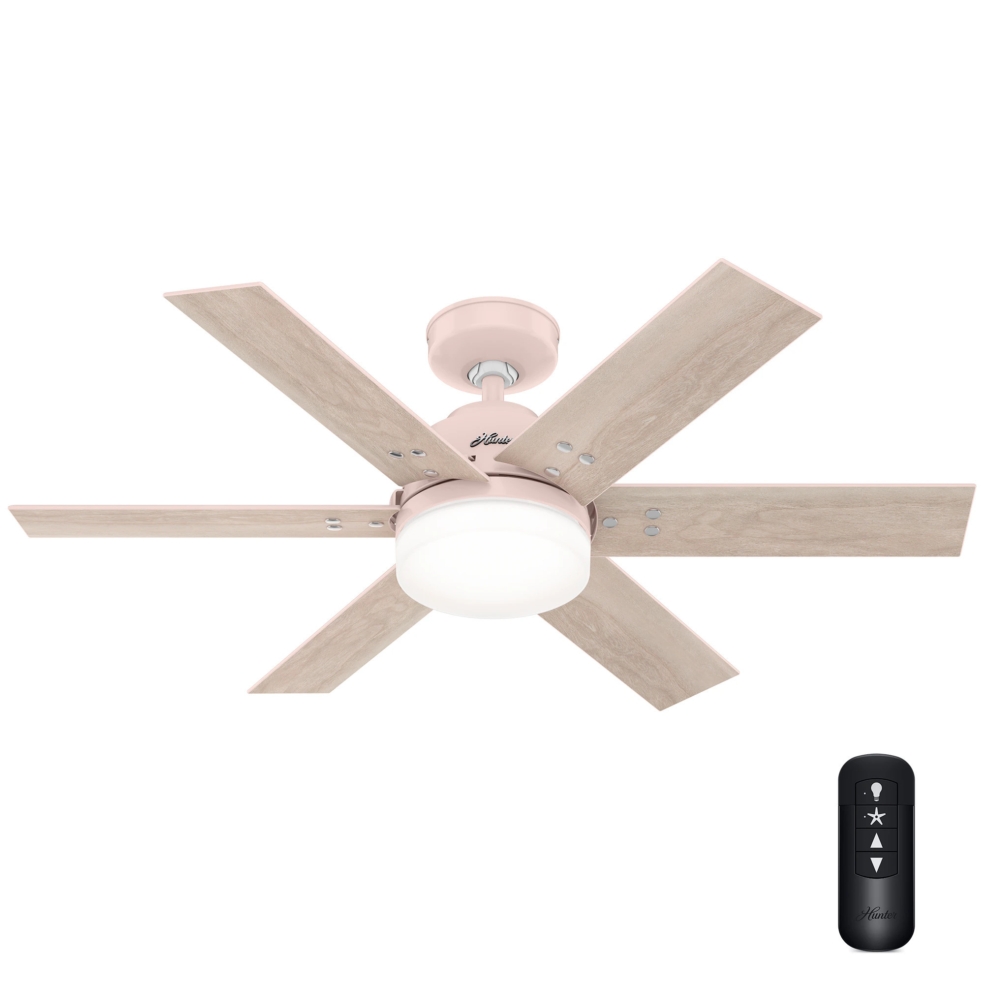 Hunter Pacer 44-in Blush Pink with Blush Mango Wood Blades Ceiling Fan With Light 6 -Blade ) | 51207 | Lowe's