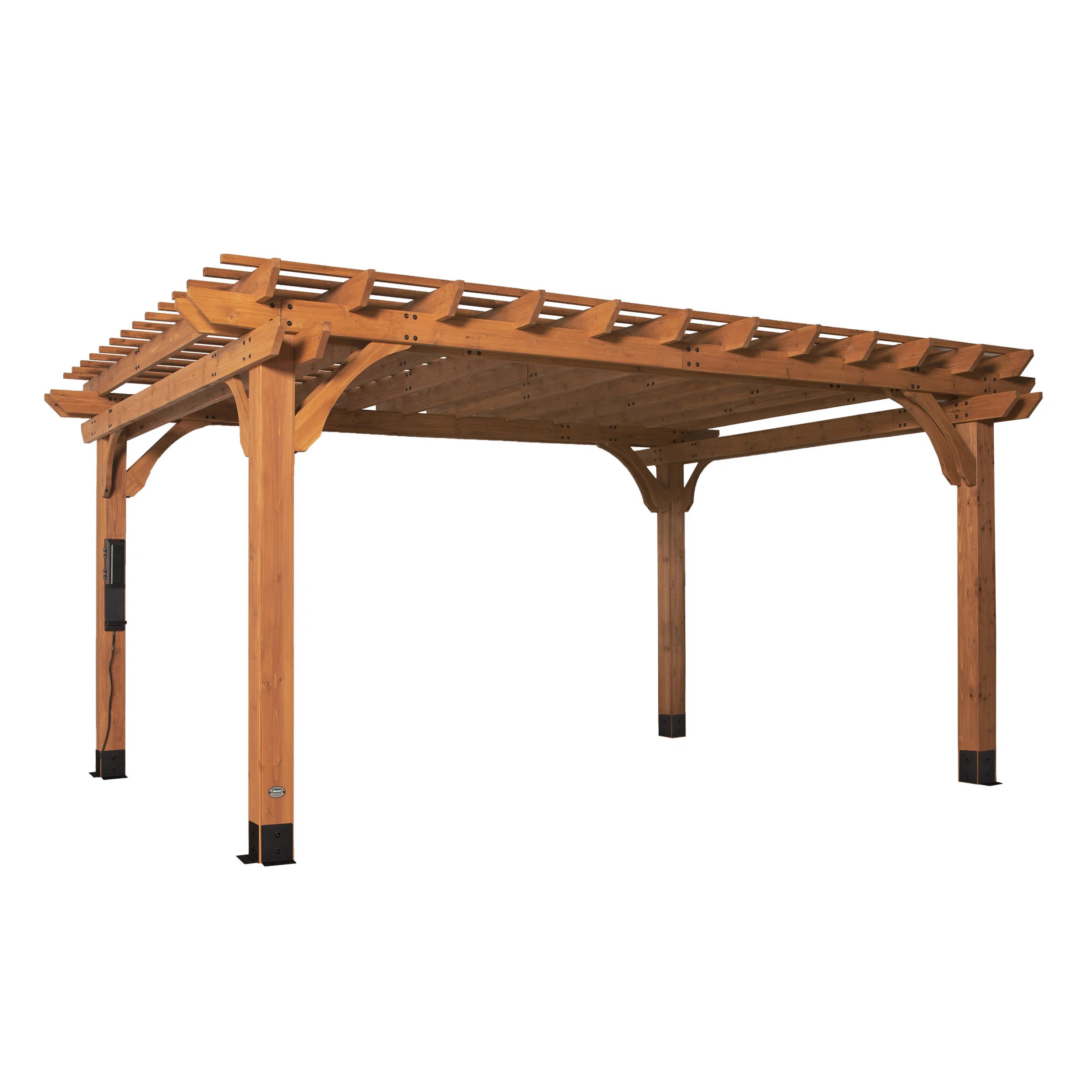 Backyard Discovery Beaumont 16' x 12' Cedar Wood Outdoor Patio Pergola Kit with Trellis Roof and ... | Wayfair North America