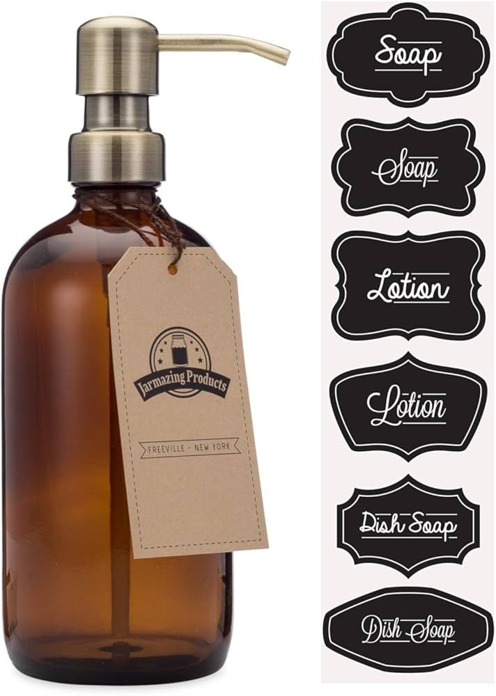 Amber Glass Bottle Soap and Lotion Dispenser with Brass Pump - 16 oz - by Jarmazing Products | Amazon (US)