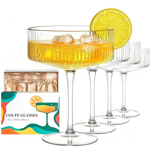 Martini Coupe Glasses Set of 4-10 oz Elegant Ribbed Cocktail Glass, Premium Crystal Glass for Espresso, Champagne, Martini, Desserts, Perfect for Gifts & Entertaining | Amazon (US)