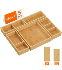 Lifewit Drawer Organizers 10 Pack(22 Grid) with 12 Inserts, Adjustable Bamboo Wooden Drawer Divid... | Amazon (US)