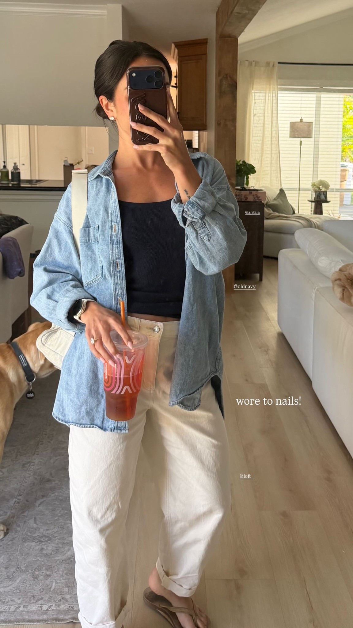 what I wore to nails! @Aritzia casual spring outfits, white barrel jeans, basic ribbed tank, oversized denim button up 

#LTKootd #LTKSeasonal