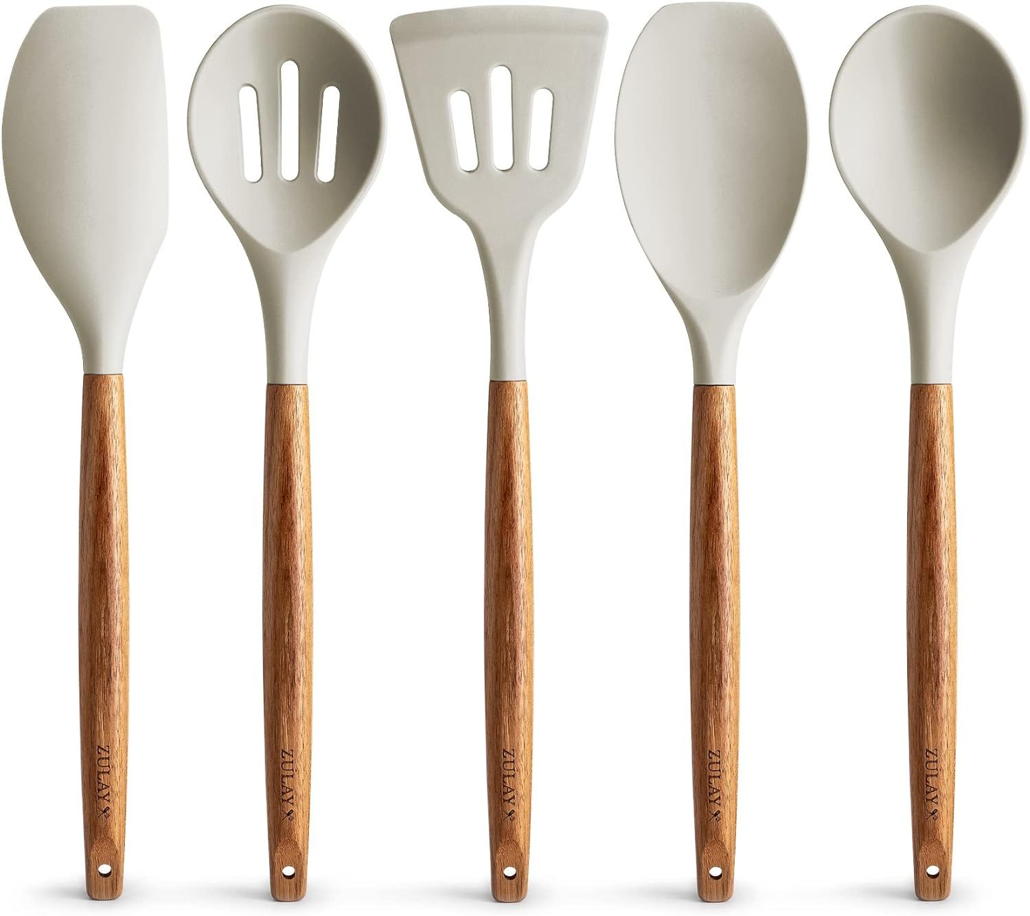 Zulay Non-Stick Silicone Utensils Set with Authentic Acacia Wood Handles - 5 Piece Silicone Cooki... | Amazon (US)