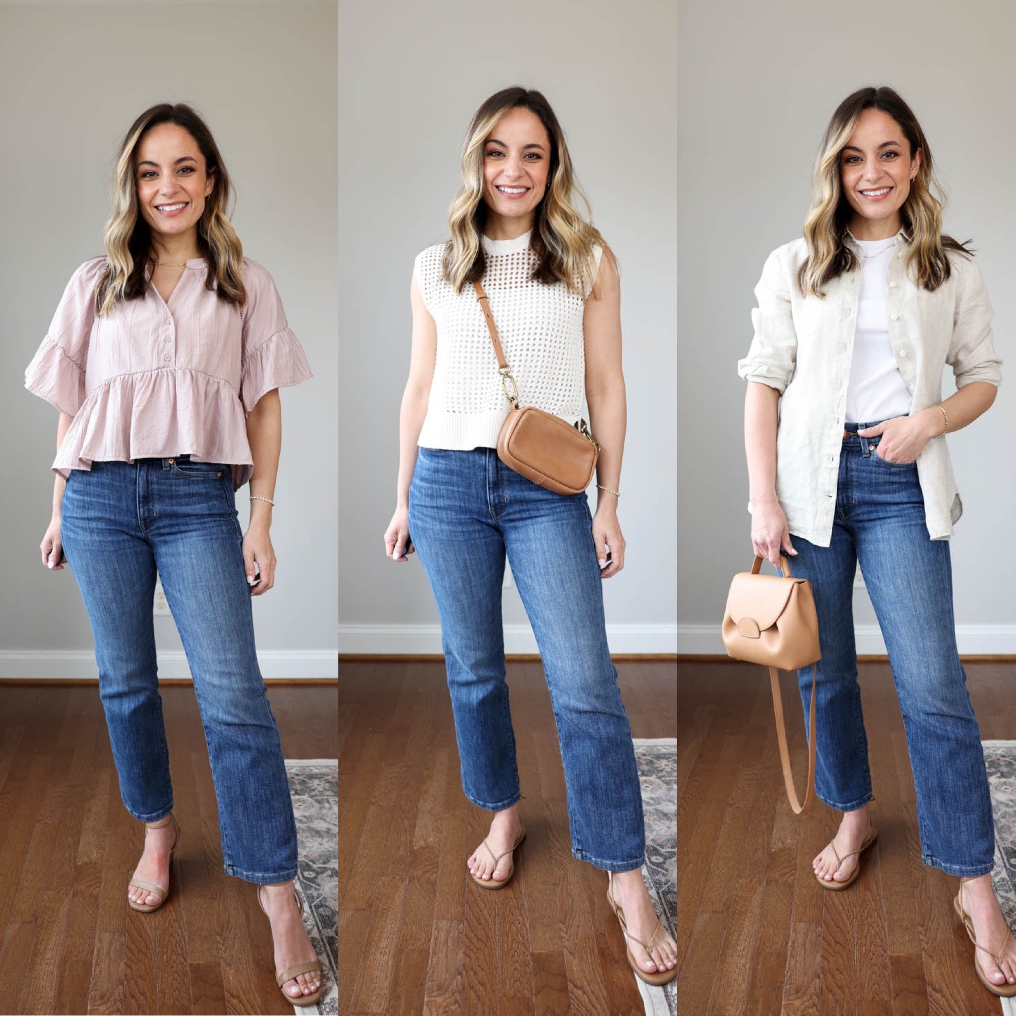 Spring capsule wardrobe 

Anthropologie Peplum top: petite xs 
J.crew Linen top: petite xxs 
Gap crochet sweater: petite xs 
Madewell top: xxs 
J.crew striped top: xxs 
Abercrombie crochet top: xxs 
Abercrombie sleeveless top: xxs 
Madewell denim jacket: regular xxs 
J.crew trench coat: petite 00 
AYR jeans: 24 in 25” length 
J.crew white jeans: petite 24 
Abercrombie mid rise jeans: 24 extra short (alternate option) 
J.crew shorts: 24
J.crew pull on shorts: xxs (run large, go down a size) 

My measurements for reference: 4’10” 105lbs bust, waist, hips 32”, 24”, 35” size 5 shoe 

#LTKstyletip #LTKSeasonal