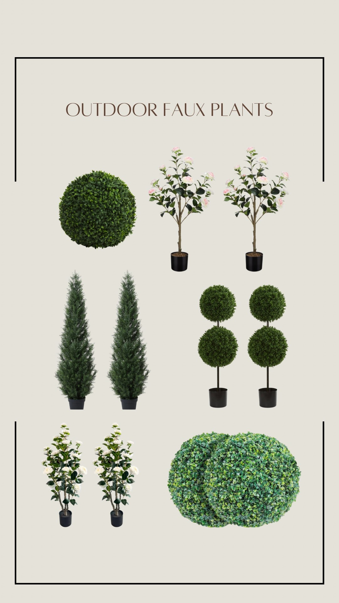 Outdoor Faux Trees and Shrubs 

UV resistant 
Topiary 
Front porch 

#LTKFamily #LTKHome #LTKSaleAlert