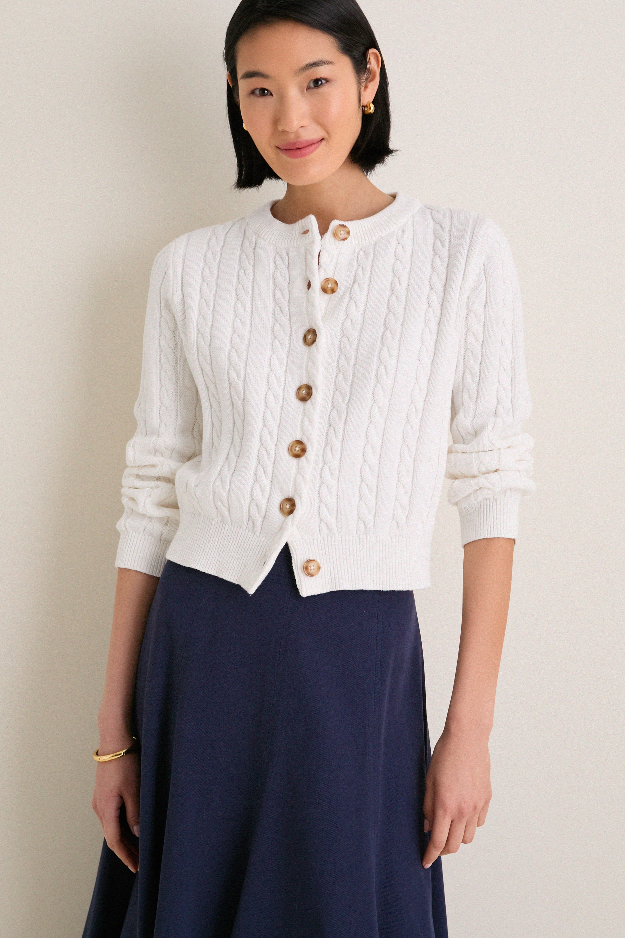Ivory Cotton Cable Draper Cardigan | Tuckernuck (US)