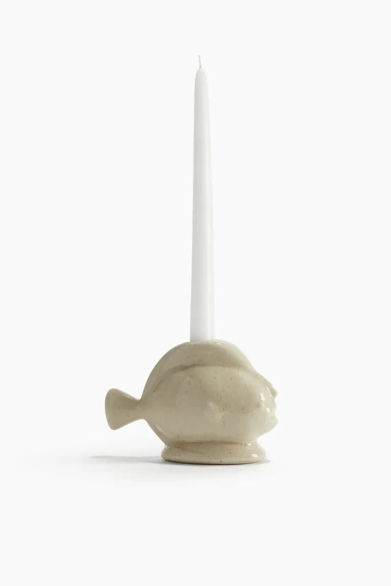 Fish-shaped stoneware candlestick - Light beige - Home All | H&M GB | H&M (UK, MY, IN, SG, PH, TW, HK)
