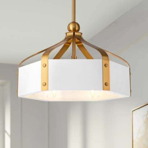 26" Savoy House Sheffield White and Brass LED Fandelier with Remote - #6556F | Lamps Plus | Lamps Plus