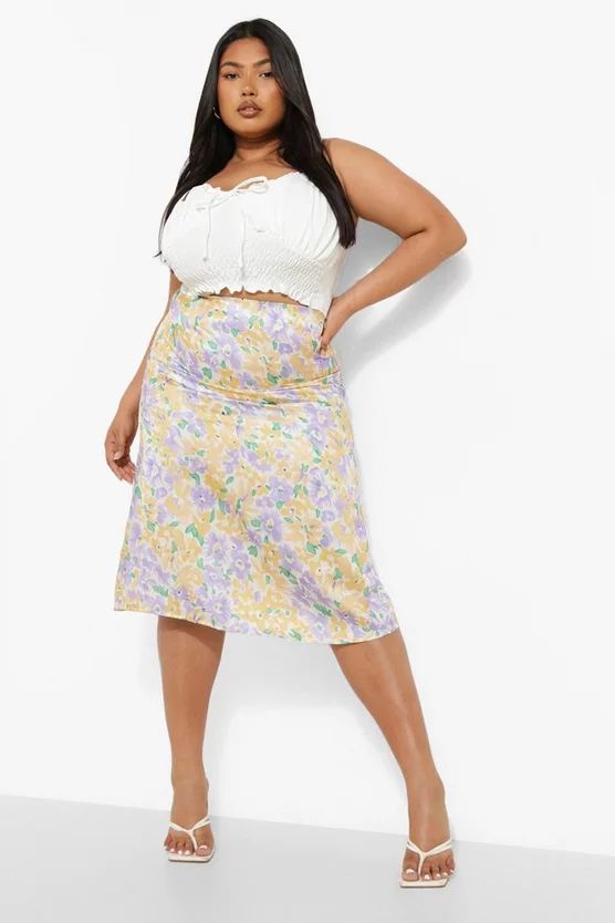 Plus Woven Floral Midi Skirt | Boohoo.com (US & CA)