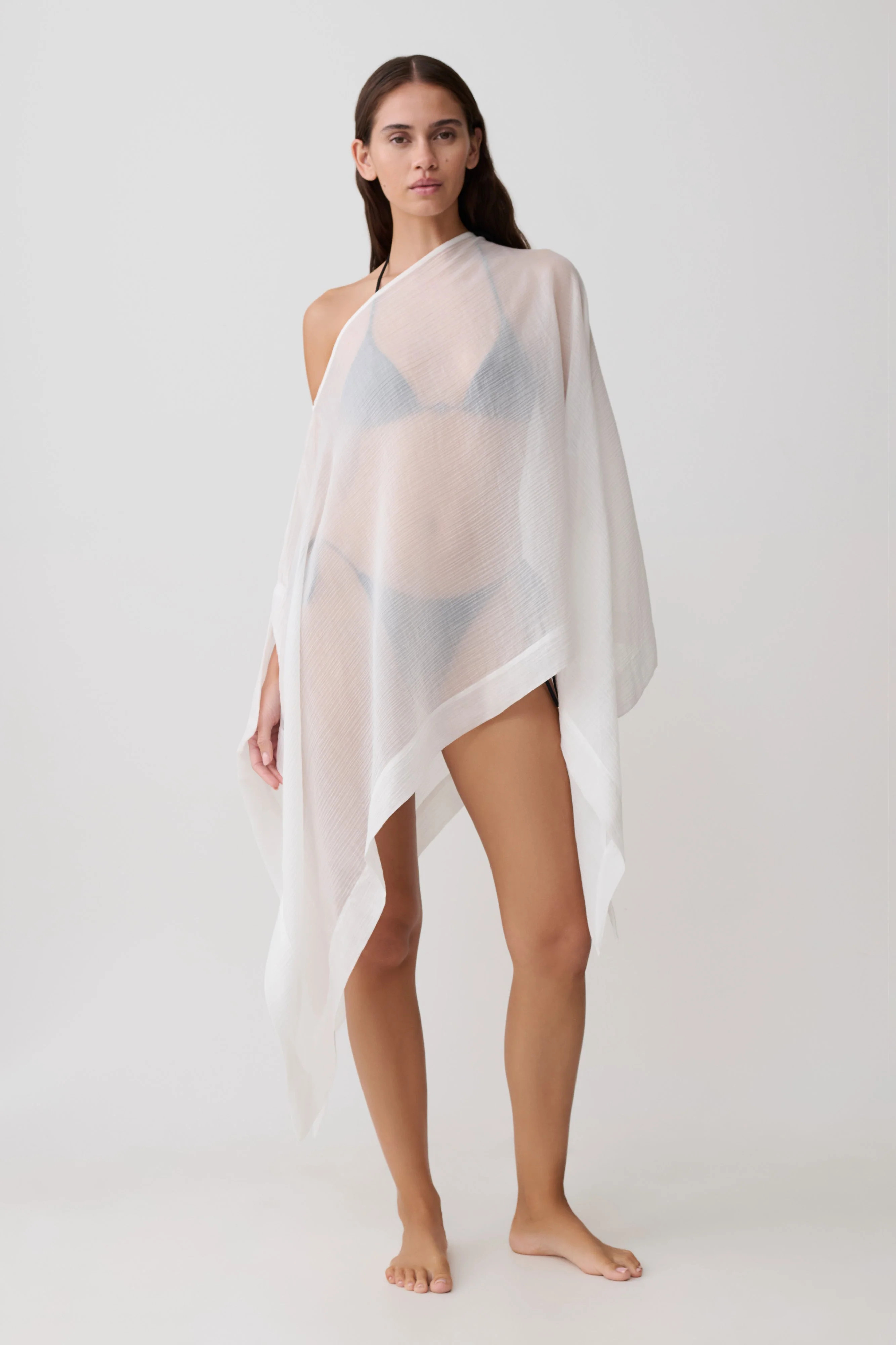 Leilani Sheer Draped Asymmetric Top - Ivory | MESHKI US