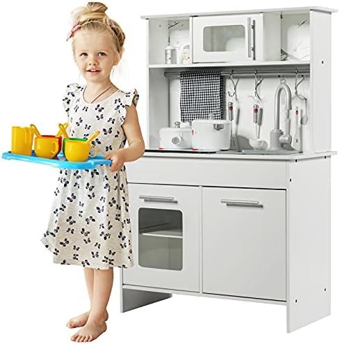 Costzon Kids Kitchen Playset, Wooden Pretend Cooking Food Set with Stove, Sink, Cabinet & 8 Acces... | Amazon (US)