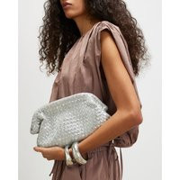 River Island Silver Leather Woven Clutch Bag | River Island UK & IE