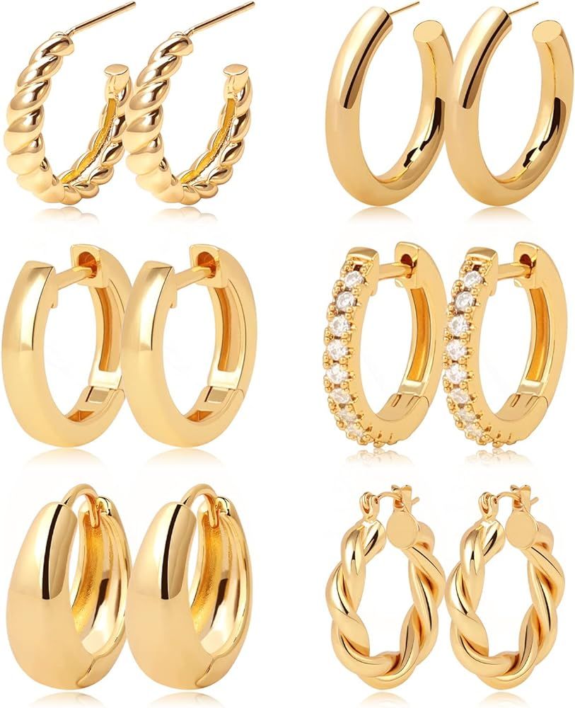 Dreamfox 6/9 Pairs Huggie Hoop Earrings Small Hypoallergenic 14K Gold Plated Huggie Earrings For Wom | Amazon (US)