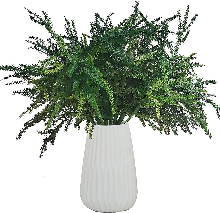 6 Pcs Christmas Norfolk Pine Branches, Norfolk Pine Stems DIY Crafts Faux,Faux Cedar Branches for... | Amazon (US)