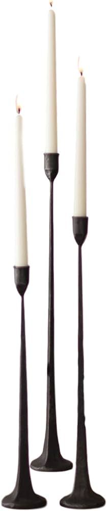 Tall Cast Iron Set Three Black Candlesticks Taper Candle Holder Elegant Slim | Amazon (US)