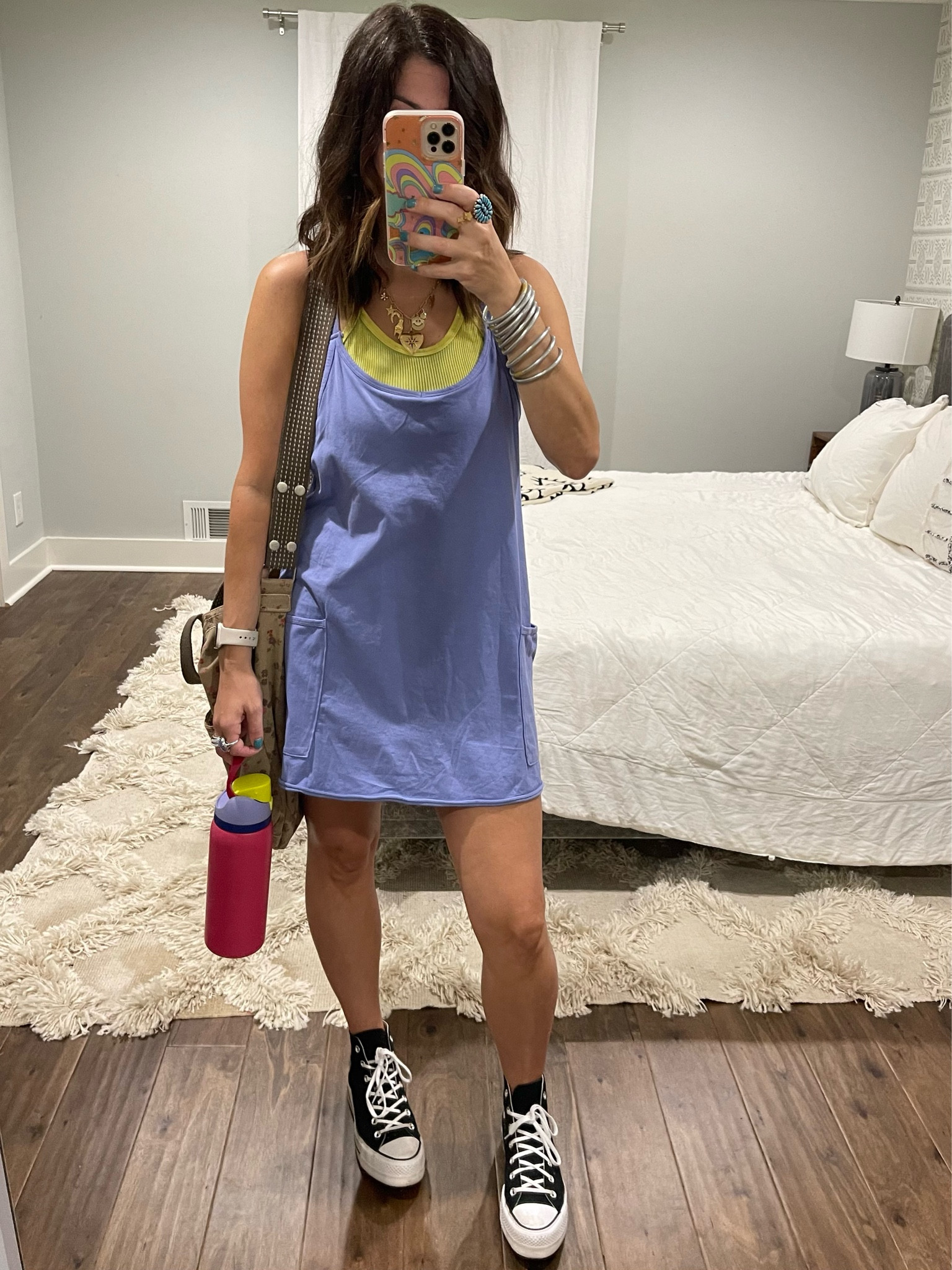 Unintentionally matched my emotional support water bottle today. Going to work at a coffee shop. #ootd #freepeople #summer