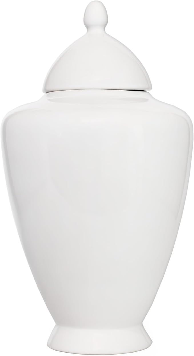 AuldHome White Ceramic Ginger Jar, Decorative Home Decor Vase with Lid | Amazon (US)