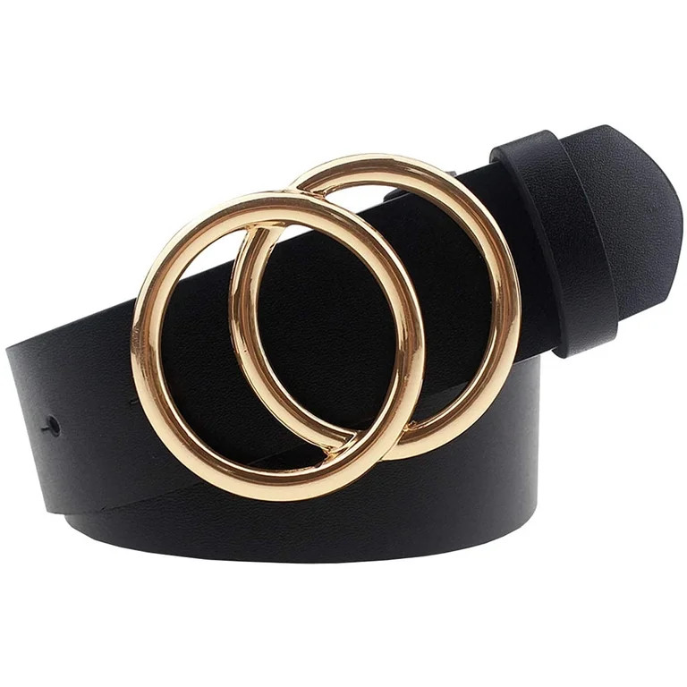 Women's PU Leather Belt Double O Ring Soft Faux Leather Waist Belts,for Dress Jeans Pants Belts f... | Walmart (US)
