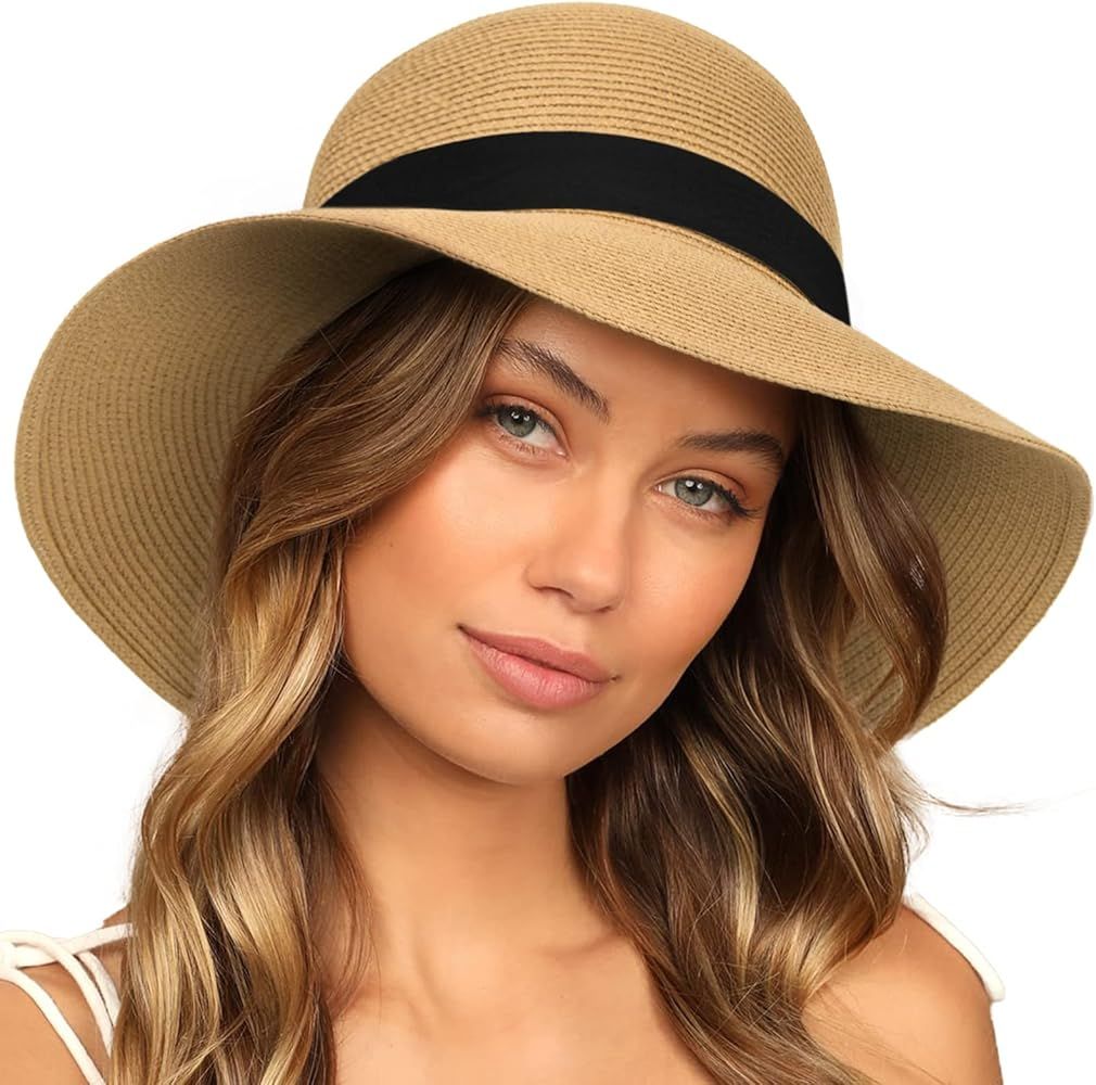 FURTALK Sun Hats for Women Wide Brim Straw Hat Beach Hat UPF UV Foldable Packable Cap for Travel | Amazon (US)