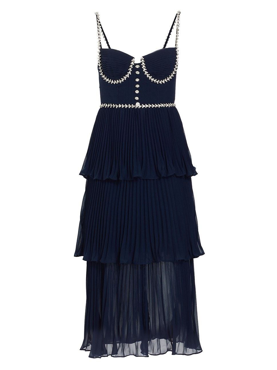 Diamante-Embellished Pleated Chiffon Midi-Dress | Saks Fifth Avenue