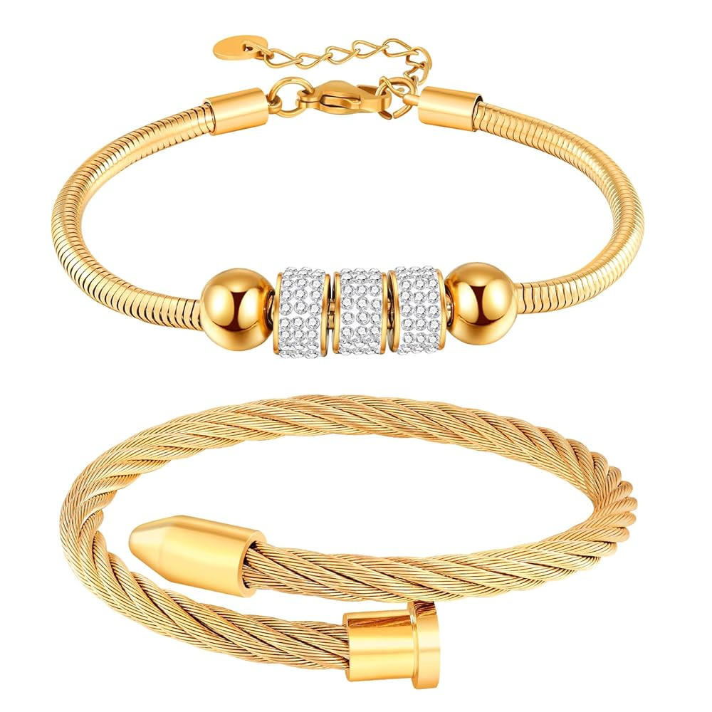 18K Gold Plated Nail Bracelet Set, Adjustable Stackable Bangles for Women, Trendy Jewelry Hand Ch... | Amazon (US)