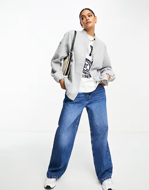 Stradivarius brushed oversized bomber jacket in grey | ASOS (Global)